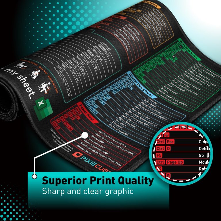 Excel Shortcut Keys Mouse Pad - Extended Large XXL Cheat Sheet