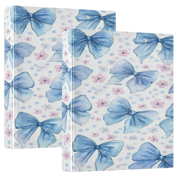 3 Ring Binder 1.5 inch Round Rings with Interior Pockets Binders Organizer Office School 1Pack Cute Light Blue Bows Pattern