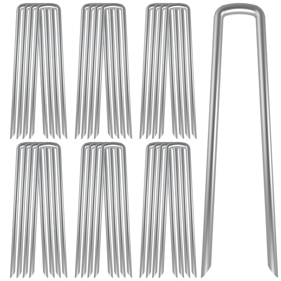 AAGUT 12 Inch 25 Pack Garden Stakes, Galvanized Landscape Staples Plant Cover Stakes, Garden Staples Pins Anti-Rust Ground Stakes for Weed Barrier, Irrigation Tubing, Yard Lawn, Landscape Fabric ﻿