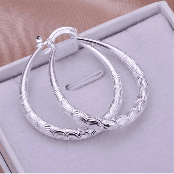 925 Vintage Luxury Hoop Earrings – Elegant Embossed Rhombus Pattern, Stylish Ear Jewelry Gift
