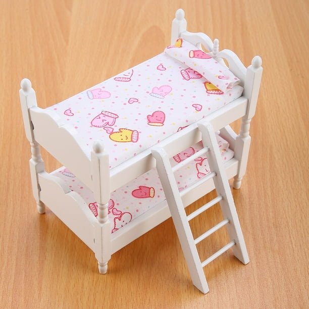 Ymiko Doll House Mini Furniture Children Bedroom Model Bunk Bed Toys Wooden Doll Bunk Bed Toy