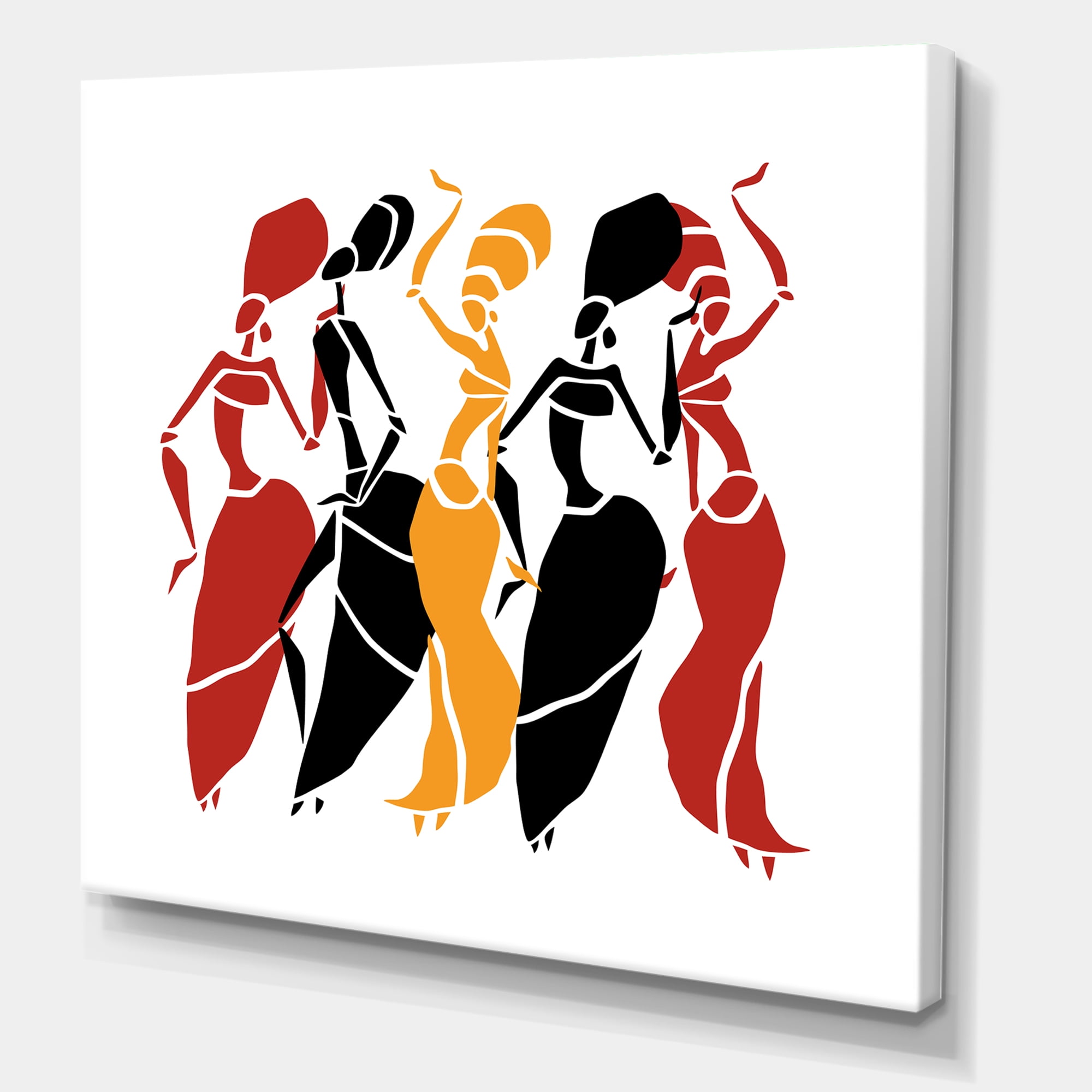 Designart ' Beautiful Red Black and Yellow Dancers Afro American Silhouettes ' Modern Canvas Wall Art Print