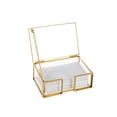 thumbnail image 2 of Caja de vidrio dorado para tarjetas de presentación con tapa, soporte para exhibir tarjetas de presentación, organizador de almacenamiento para escritorio de oficina, 2 of 5