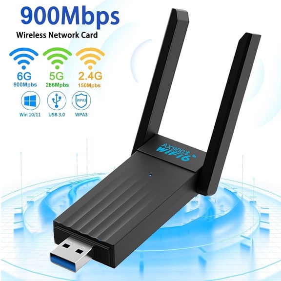 Prociv WiFi 6E USB 3.0 WiFi Adapter for PC Desktop, AX900M Tri-Band 6GHz/5GHz/2.4GHz Wireless Network Adapter Drive-Free for Windows 10/11 Desktop Laptop Black