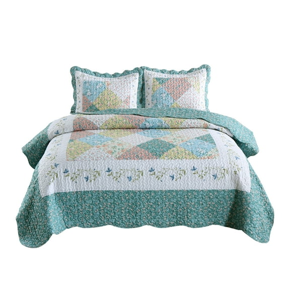 MarCielo 3 Piece Printed Quilt Set Lightweight Bedspread Set B027