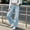 Light Blue, variant on Women's Wide Leg Denim Jeans, Decorative Front Patch Pockets, High‑rise Button‑Zip Fly, Relaxed Silhouette, Light‑wash for Daily Going‑out Occasions, Wide Leg Jeans for Women Blue M