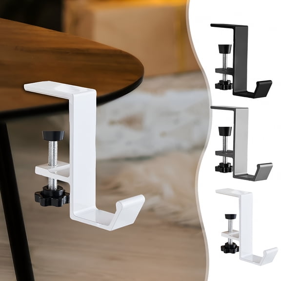 LAMIRO 1Pcs Clamp-On Desk Mount Bag Hook Students' Desk Hook Purse Hook with Adjustable Arm Clamp Backpack Handbag Headphones Portable for Tables Heavy Duty Handbag Hanger (Black)