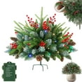 thumbnail image 2 of WMGHA Lighted Artificial Christmas Urn Filler, Pre-lit Xmas Pine Trees with Cones, Golden & Red Berries, Tripod Stake and LED Lights, Outdoor Light Up Planter Filler Holiday Home Decor, 2 of 9