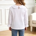 thumbnail image 4 of Faraee Little Girls Cotton Shirt 3 6 12 Months Long Sleeve Lace Collar Toddler School Basic Tops 2T 3T 4T 5T 6T Solid Color Ruffle Cuff Blouse,White, 4 of 7