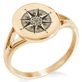 thumbnail image 1 of Stainless Steel Nautical Flower of Life Compass Minimalist Oval Top Polished Statement Signet Ring, 1 of 1