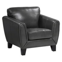 Sofy 37 Inch Accent Chair- Dark Gray Top Grain and Faux Leather- Solid Wood