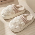 thumbnail image 3 of comerut 1 Pair Winter Cotton Slippers Thick Wear-resistant Sole Anti-skid Warm Cold Resistant Knitted Plush Color Matching Soft Homewear Slippers, 3 of 8