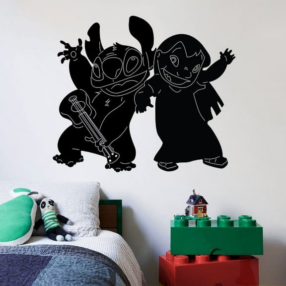 Disney Movie Character Lilo And Stitch Hawaiian Dance Cute Best Friends Forever Happy Friends Silhouette Disney Wall Sticker Vinyl Decal Home Decor Room Living Room Bedroom Sticker Size (30x30 inch)