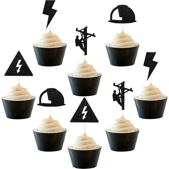 36Pcs Electrician Party Decorations Lineman Retirement Party Cupcake Toppers Lightning Safety Hat Cupcake Toppers for Men Electrician Retirement Cake Decor Birthday Retirements Employment Supplies