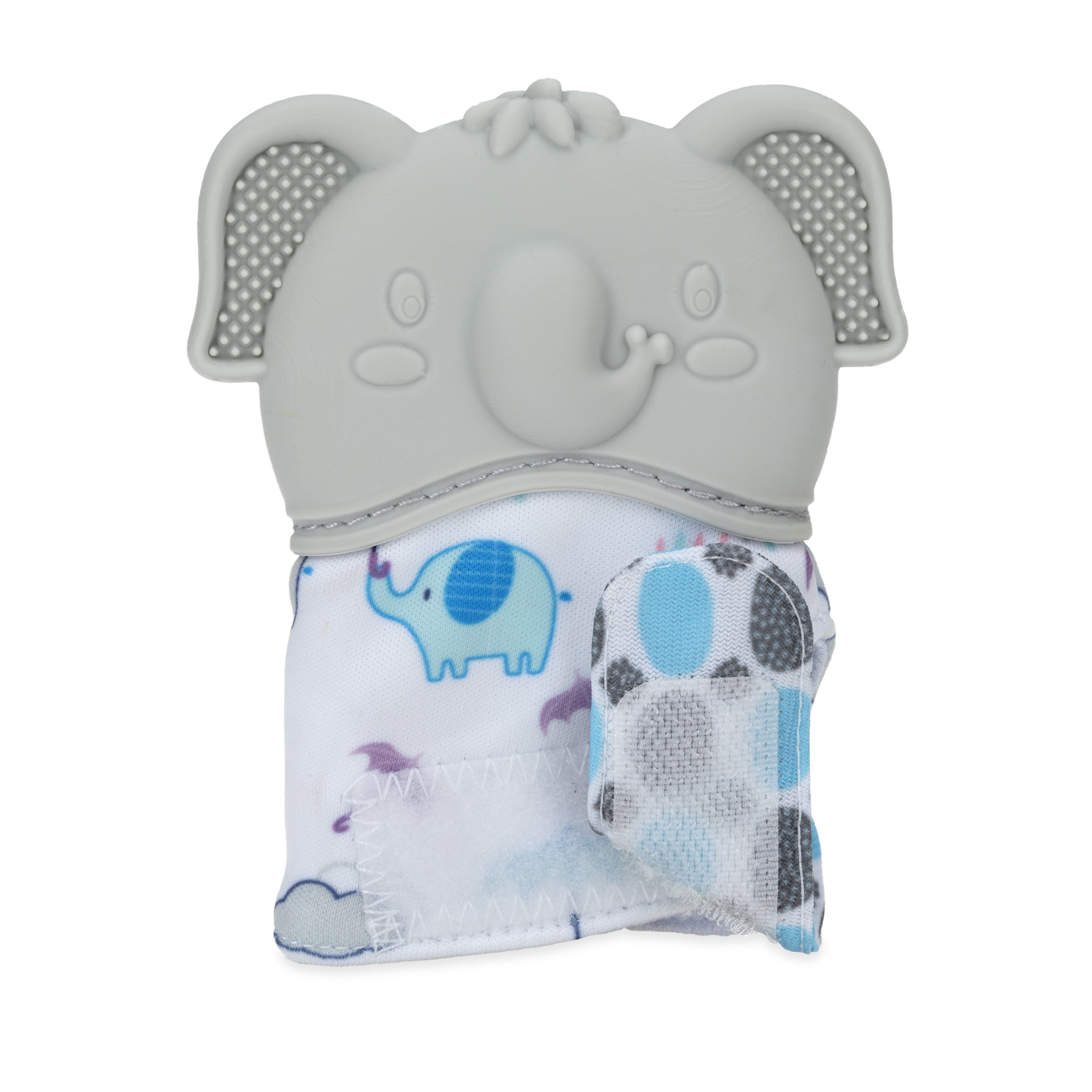 (2 pack) Nuby Happy Hands Baby Teething Mitten, Gray Elephant Design