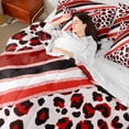 thumbnail image 4 of Homewish Leopard Print 7-Piece Bedding Comforter Set for Teesn Female Men,Bling Red Glitter King Bedding Sets,Geometric Stripes Ultra Soft Bed Sheets,Ultra Soft Home Decor,Reversible, 4 of 8