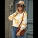 thumbnail image 4 of Suéter de Mujer de Otoño, Larga, Cuello Redondo, Jersey de Punto de Gran Tamaño, Tops Casuales con Estampados. Albaricoque XL, 4 of 10