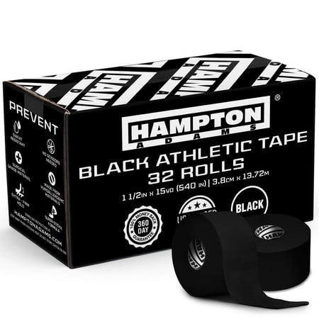 Hampton Adams | As Seen on Shark Tank | Original Bulk Athletic Tape (32-Pack) | 45 ft Rolls | NO Sticky Residue & Easy to Tear | Perfect for Sports Athletes, Trainers & First Aid Injury Wrap (Black)