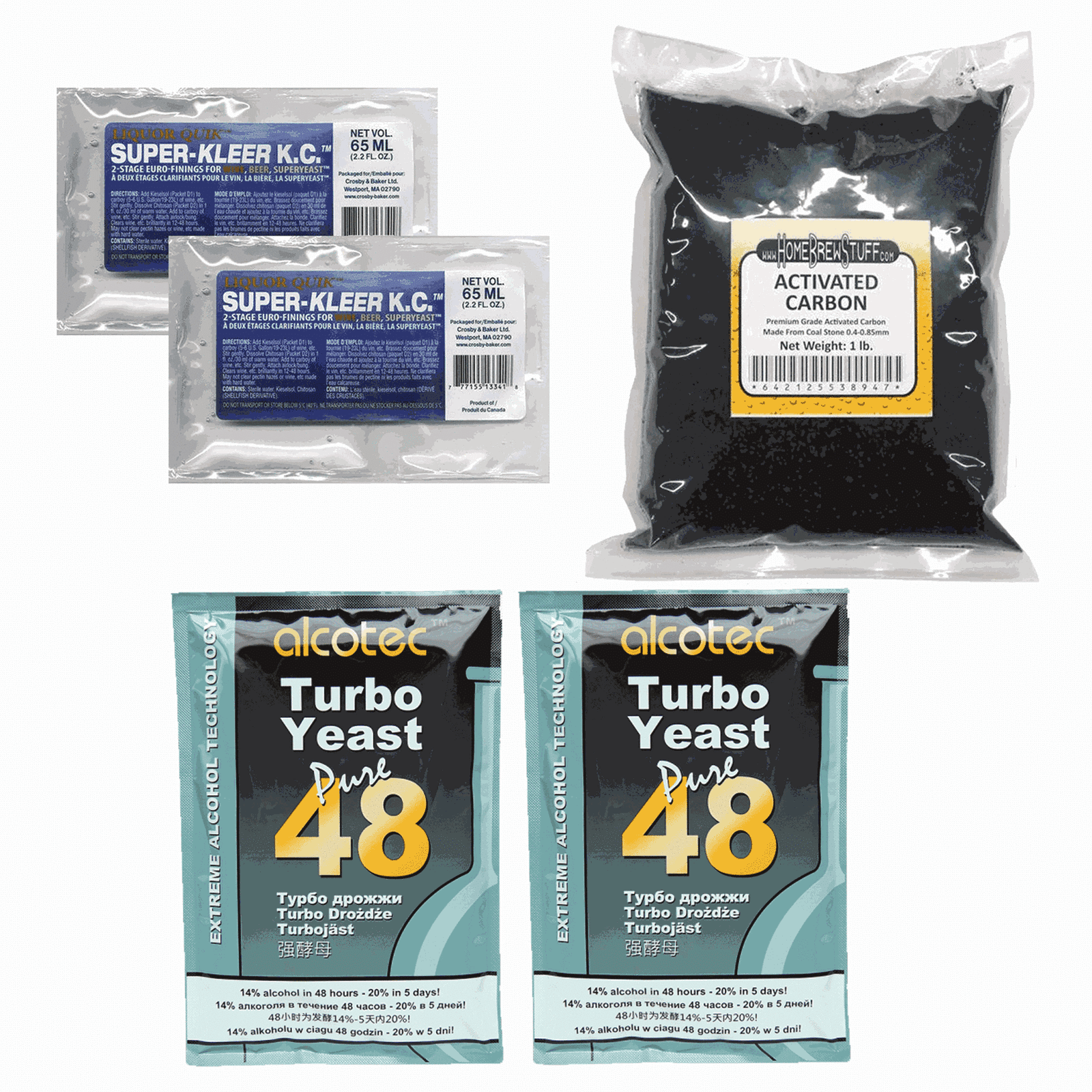 Alcotec 48 Hour Turbo Kit Contains Turbo Yeast Turbo Carbon and Turbo Clear Finings