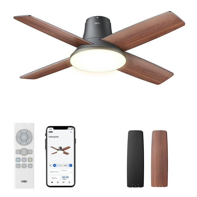 Ventilador de techo Dreo con luces, 12 velocidades, 3 modos de ventilador, 44 pulgadas, negro