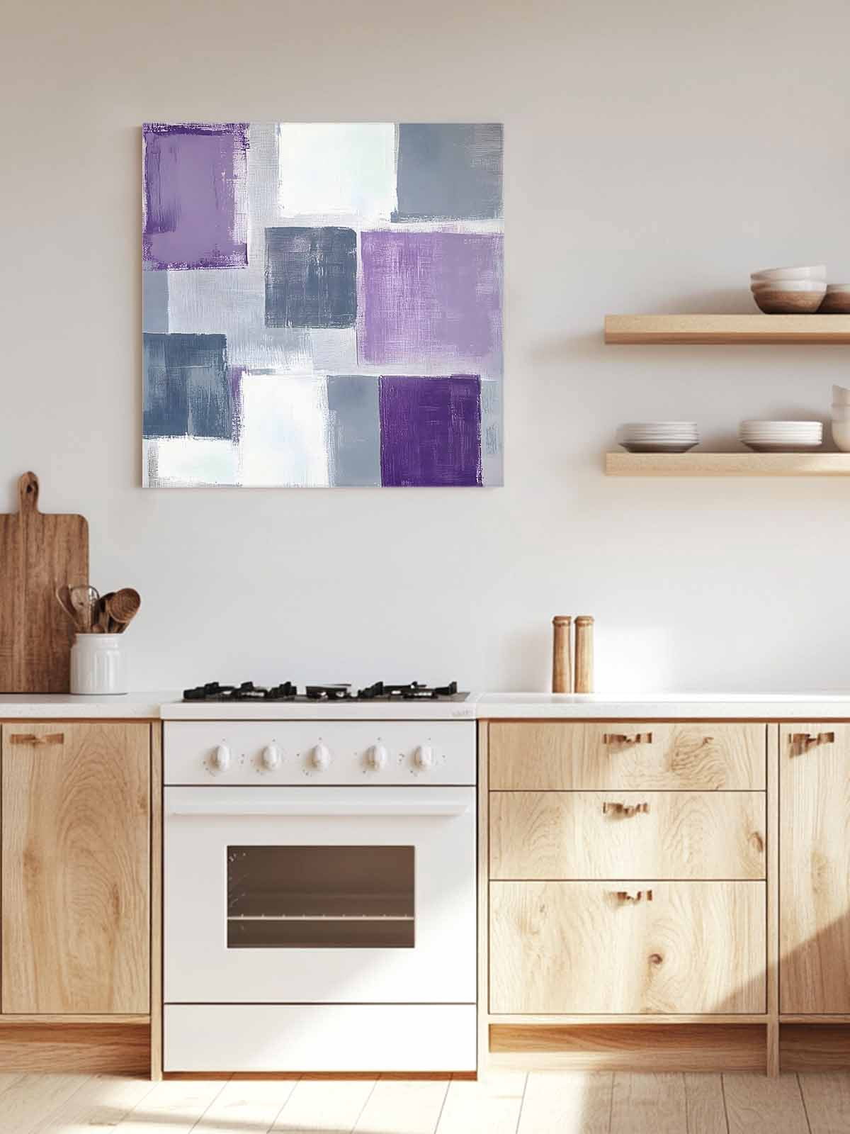Grey Purple Canvas Wall Art, Graffiti Art Abstract Mottled Color Block Modern Framed Wall Decor Modern Artwork Prints Painting for Living Room, Bedroom, Kitchen & Cafe Decor 12x12 Inch