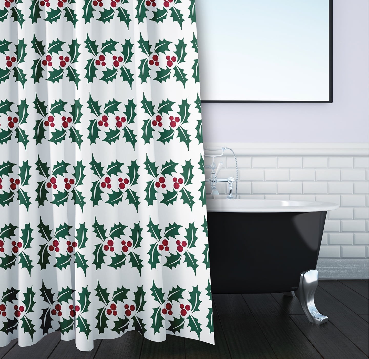 Simply Daisy 70" W x 73" L Holly Stripes Polyester Shower Curtain, Forest Green [1 Ct]