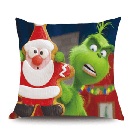 Christmas Soft Pillow - Grinch 3D Printing Christmas Pillow Case Satin Skil 45*45cm (18*18 inch) for Sofa Bed