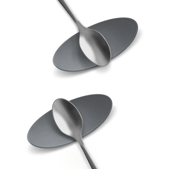Carrotez Small Silicone Coffee Spoon Rest 2 Pcs (0.2"" X 1.6"" X 3.74"") Spoon Holder Flexible Almond-Shaped For Next To Coffee Maker - Kitchen Utensil Rest Deep Grey