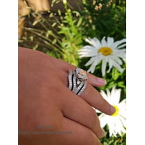 3.4ct Princess Cut 3pcs Bridal Wedding Engagement Ring Diamond Simulated Sterling Silver Anniversary Rings SKU:00139