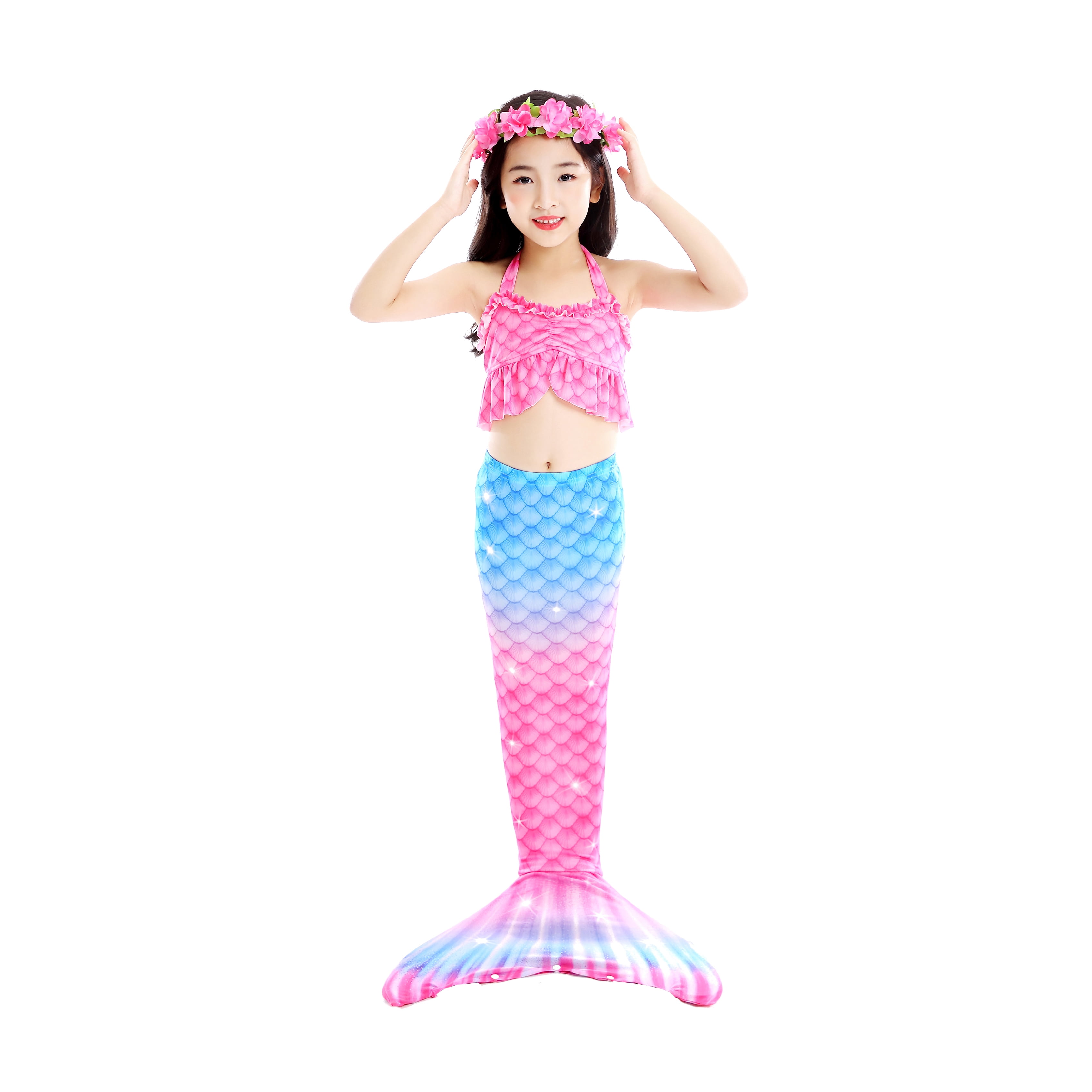 2026 Girls Swimming Mermaid Tail 4 Pcs Sets Kids Mermaid Swimwear