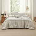 thumbnail image 6 of Full Comforter Set - 4 Pieces Grid Pleat Bed Set, Beige Boho Bedding for All Season, 1 Soft Comforter, 2 Pillowcases, 1 Decorative Pillow, 6 of 7