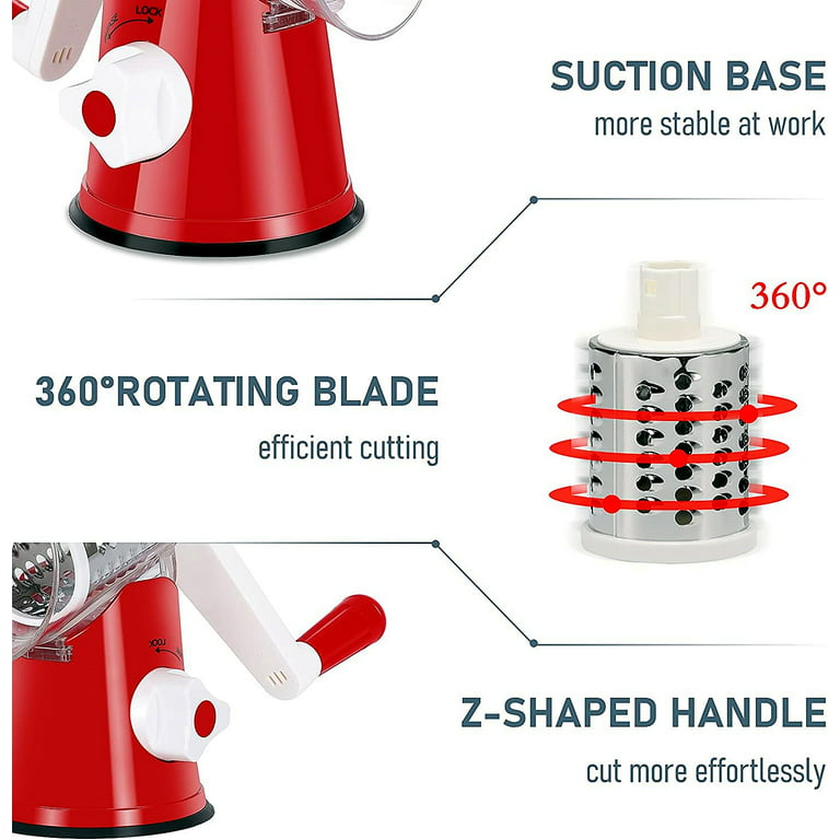 CofeLife Rotary Cheese Grater, Vegetable Chopper, Efficient Graters for  Kitchen with 3 Interchangeable Round Stainless Steel Blades, Easy to Clean  Cheese Shredder for Fruit, Vegetables, Nuts, Chocolat 