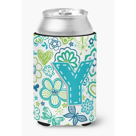 

Letter Y Flowers and Butterflies Teal Blue Can or Bottle Hugger