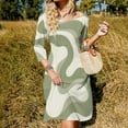 thumbnail image 3 of Abstract Sage Green Artwork Women's 3/4 Sleeve Dresses Elegant A-Line Midi Dress Flare Summer Casual Sundress, 3 of 9
