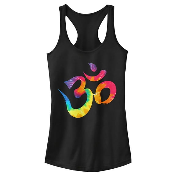 Junior's Lost Gods Tie-Dye Om Symbol  Racerback Tank Top Black 2X Large