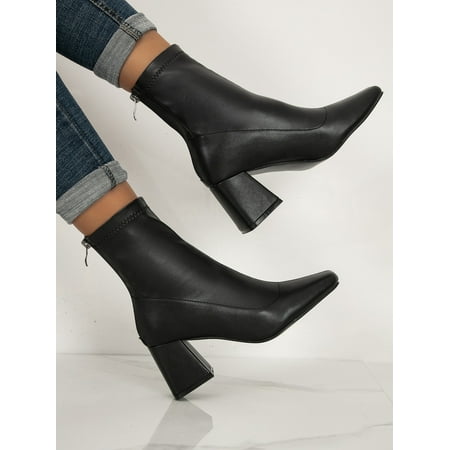 

Women Back Zipper Chunky Heeled Black Classic Ankle Boots Women‘s Footwear