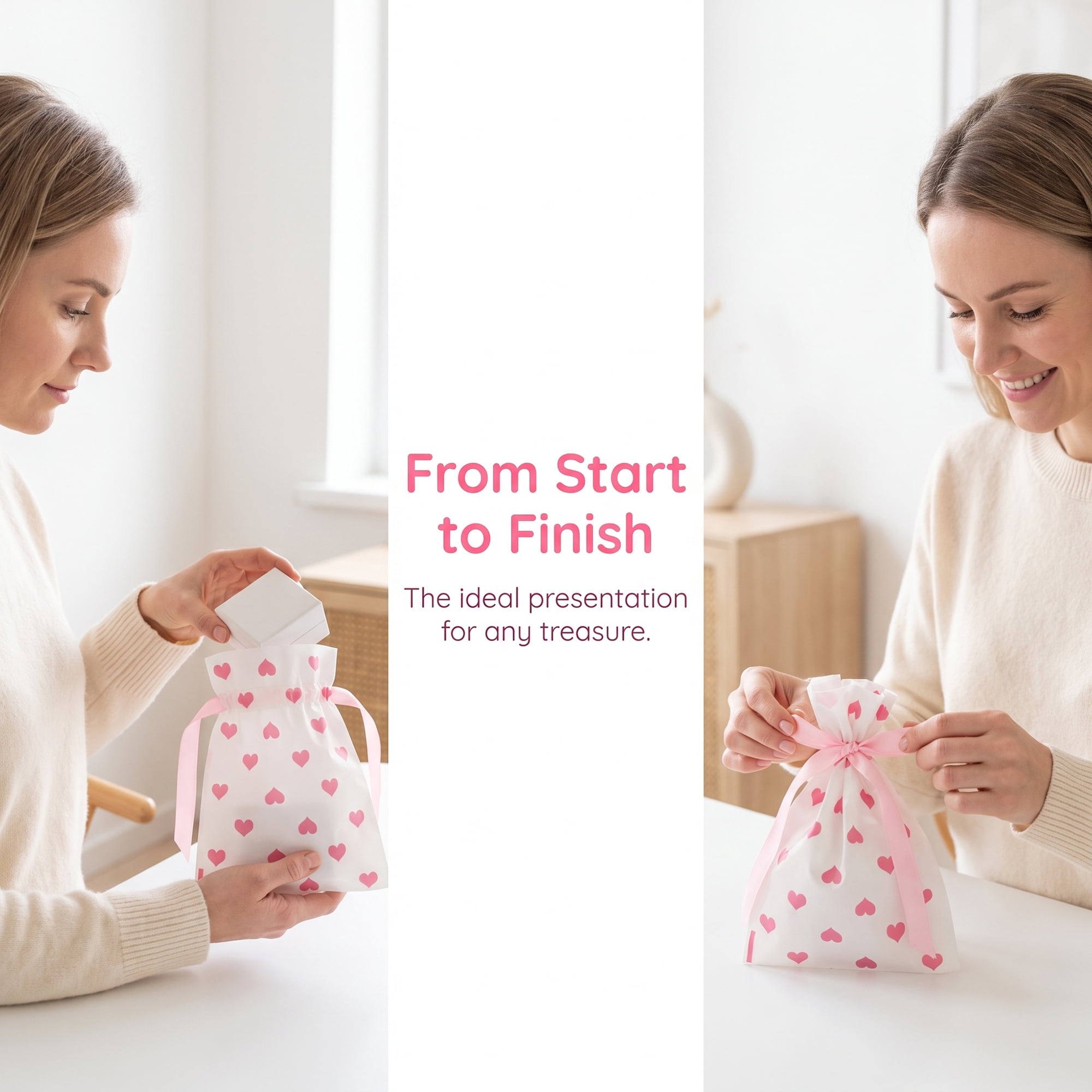 Unique Bargains 10Pcs Waterproof Gift Bags with Handles Heart Pattern 4.7" x 6.7"