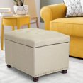 thumbnail image 2 of 24" Storage Ottoman, Fabric Ottoman Foot Rest Stool with Hinged Lid, Tufted Rectangle Upholstered Footstool, Load Up to 350 lb, for Living Room, Bedroom, Dorm, Tan, 2 of 16
