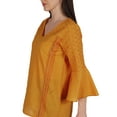 thumbnail image 6 of Moomaya Bell Sleeve Cotton Tunic For Womens V-neck Plain Summer Schiffli Top, 6 of 8