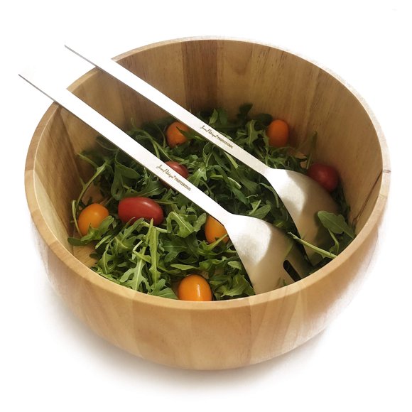 Jean-Patrique Grand Bol à Salade en Bois et Ustensiles de Service - Bol de 10 Pouces Cuillère et Fourchette pour Pâtes Céréales Salade Ou Fruits