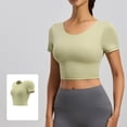 thumbnail image 2 of Women's Short Sleeve Crop Shirts Scoop Neck Slim Fit Strappy Open Back Criss Cross Jersey Summer Activewear, Workout Yoga Pilates Athletic Fitness Running Tops, 2 of 7