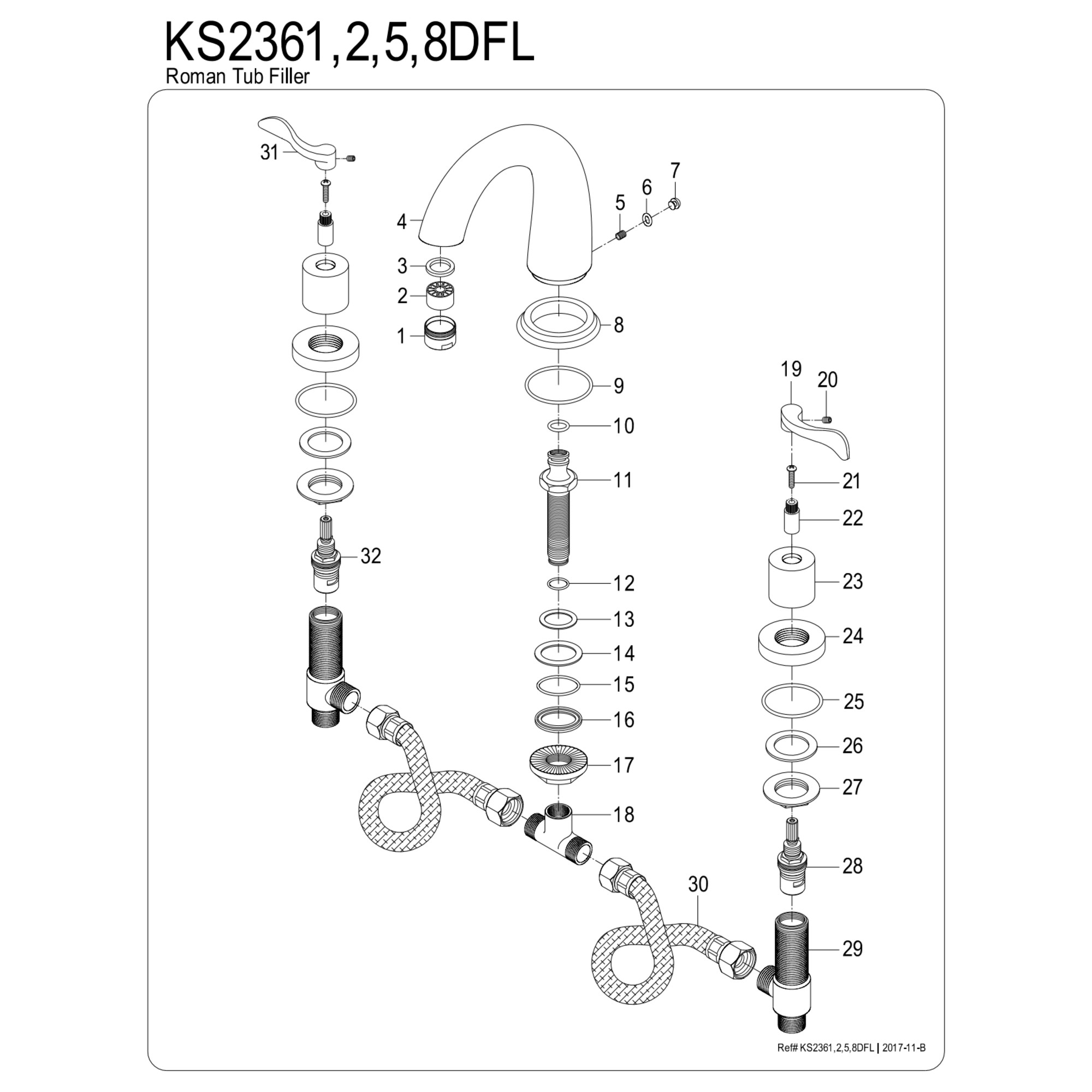 Kingston Brass KS2365DFL Vintage Two-Handle 3-Hole Deck Mount Roman Tub Faucet in Oil Rubbed Bronze