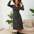 thumbnail image 6 of Sentmoon Drawstring Womens Dresses Long Sleeve Square Neck Holiday Dresses for Women Fitted Waist Fashion Floral Print Midi Dresses,OverSized Comfy Women Clothing Green XL Up to 50% off, 6 of 7