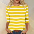 thumbnail image 2 of Striped Shirt Women 3/4 Sleeve Trendy Print T Shirt Casual Crewneck Blouse Fashion Three Quarter Length Sleeve Tops Yellow XL, 2 of 5