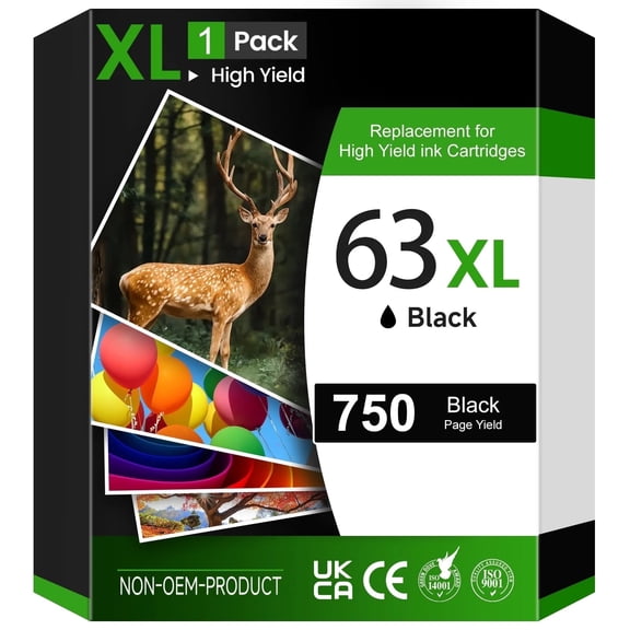 63XL 63 Ink Cartridges Compatible for Ink 63 Black, 1-Pack