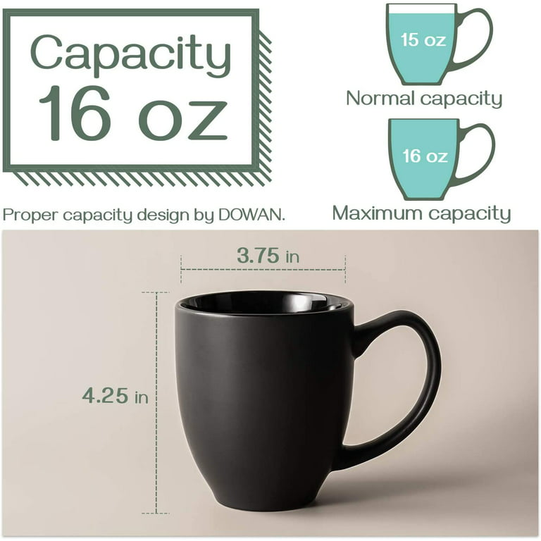 Lifecapido Set of 6 Coffee Mug Sets, 16 Ounce Ceramic Coffee Mugs Restaurant Coffee Mug, Large-Sized Black Coffee Mugs Set Perfect
