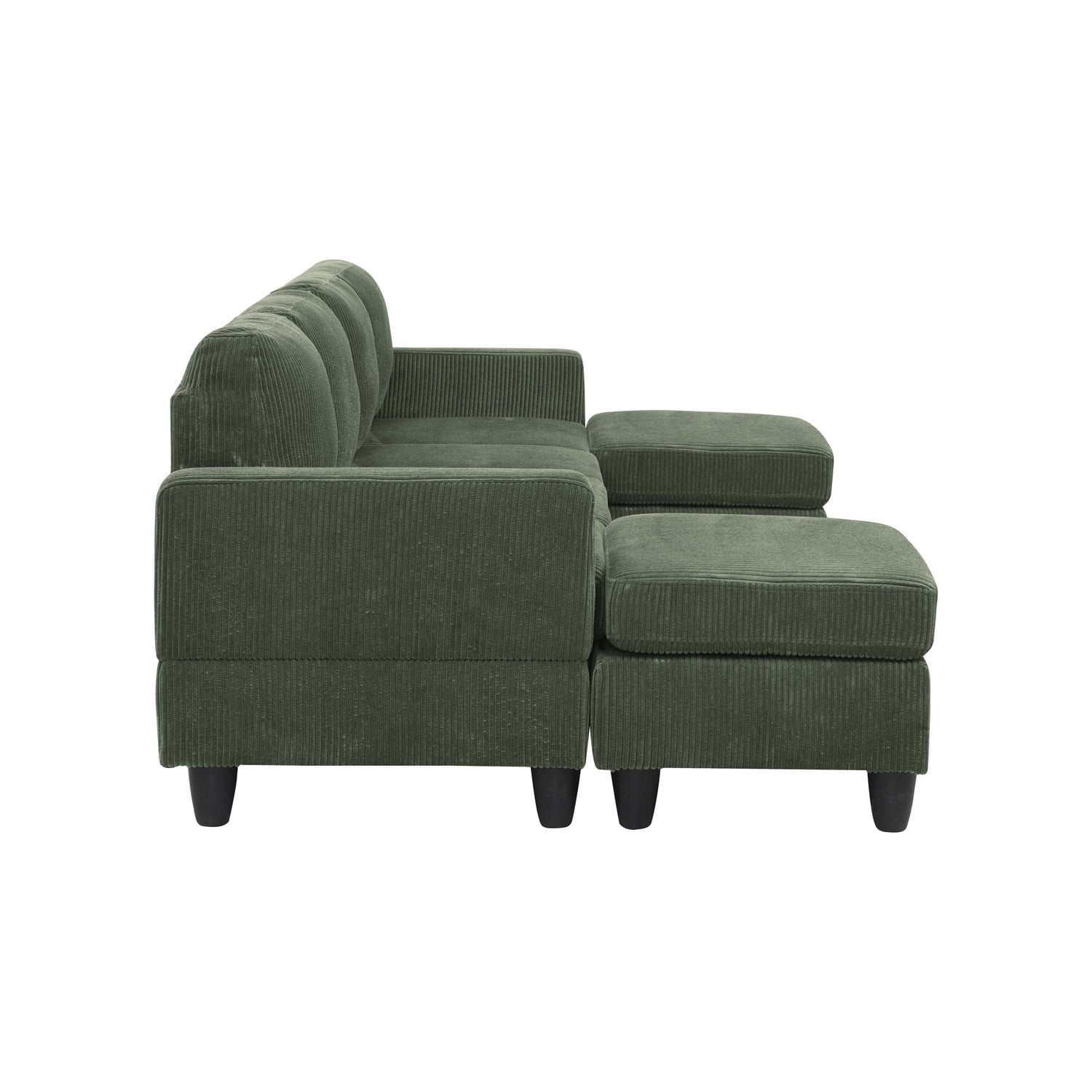 Hommoo Corduroy U shape Modular 4-Seat Sectional Sofa with Movable Ottoman, Living Room Furniture Set for Home, Green