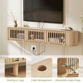 thumbnail image 3 of Weselon 71" Floating TV Stand for TVs up to 80 Inch, 2-in-1 Mid-Century Modern Wall Mounted or Floor Media Console with Slatted Doors, Natural, 3 of 10