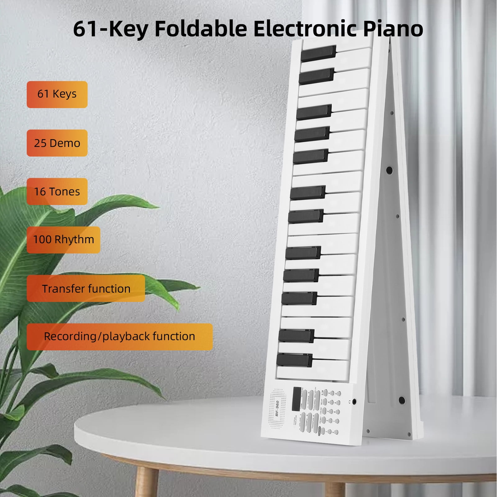 OUTGOO 61 Keys Folding Piano Keyboard, Portable Electric Keyboard Piano with Teaching Mode, Recording, Playback, Carrying Bag and Power Supply, Digital Music Keyboard for Kids Adult Beginners