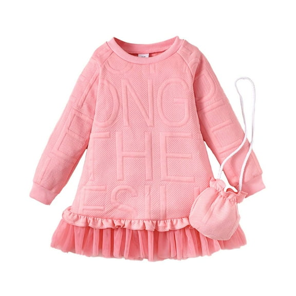 Kucnuzki Kids Girl Clothes 7T Fall Winter Dress 8T Long Sleeve Rib Knitted Tessels Hemline Dress Pink